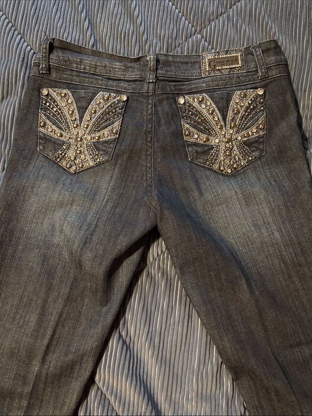 Grace in LA Dark navy Embellished Back-Pocket Boot Cut Jeans